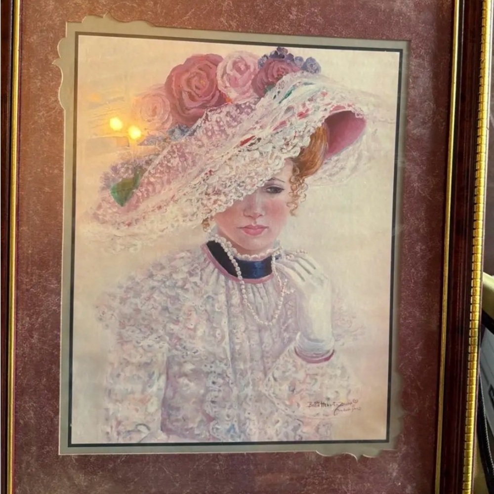 Romantic Lady Portrait Art Print in Pink and Cream